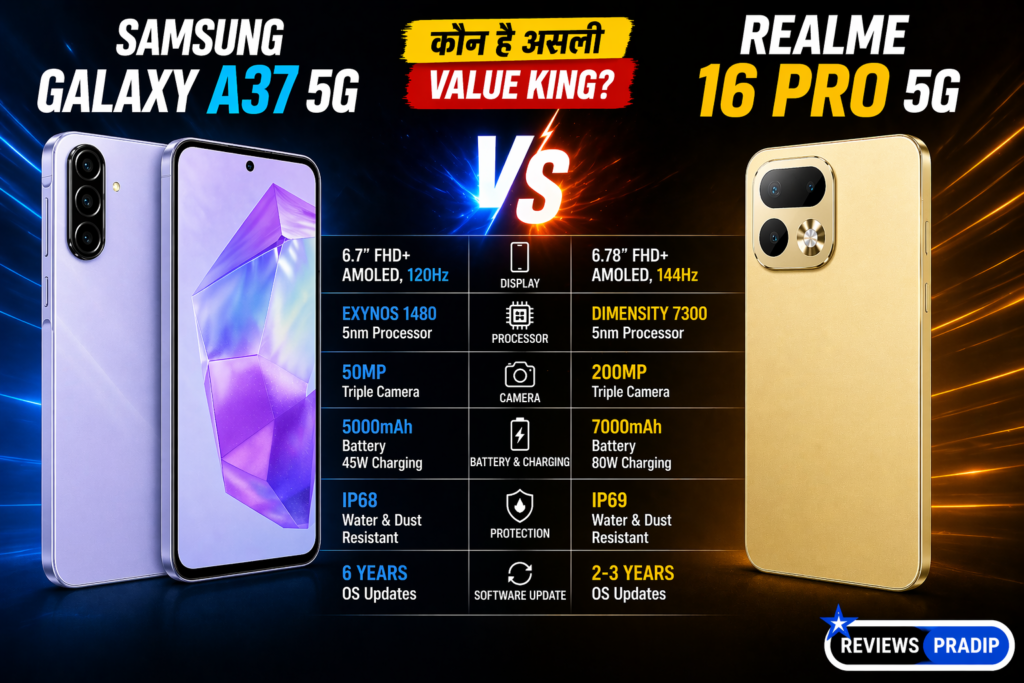 Samsung Galaxy A37 5G vs Realme 16 Pro 5G comparison – कौन है असली Value King 2026?